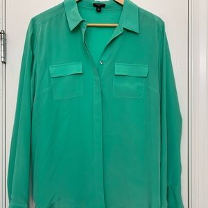 Ann Taylor Silk ButtonDown Camp Shirt SeaFoam Sz14